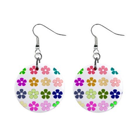 Hippy Flower Power #3-1 Dangle Earrings Jewelry 1 inch Buttons 12305915