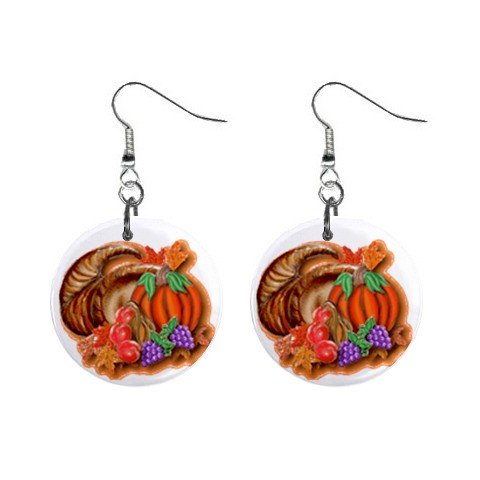 Horn O Plenty Thanksgiving Day Dangle Earrings Jewelry 1 inch Buttons 12305921