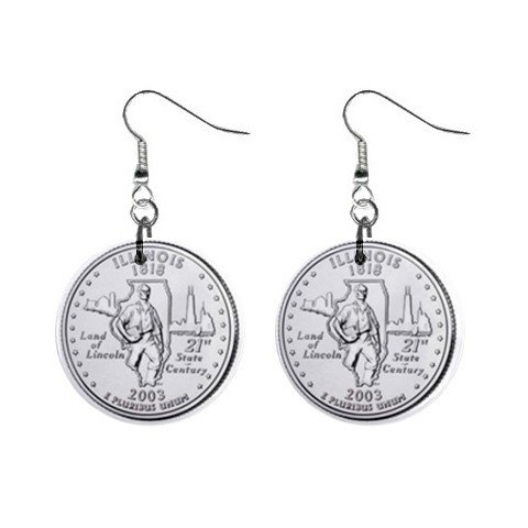 Illinois State Quarter Dangle Earrings Jewelry 1 inch Buttons 12302545