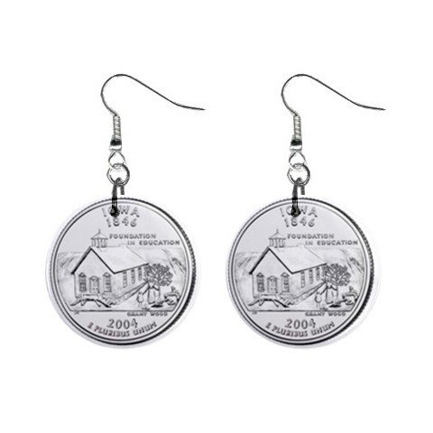 Iowa State Quarter Dangle Earrings Jewelry 1 inch Buttons 12302543