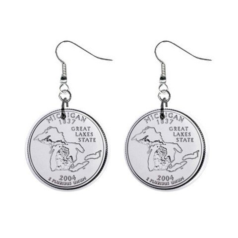 Michigan State Quarter Dangle Earrings Jewelry 1 inch Buttons 12302537