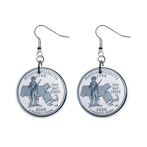 Massachusetts State Quarter Dangle Earrings Jewelry 1 inch Buttons 12302535