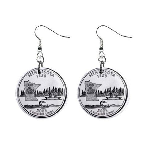 Minnesota State Quarter Dangle Earrings Jewelry 1 inch Buttons 12302534