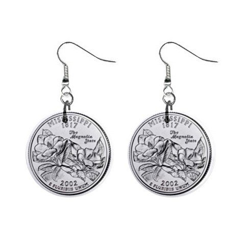 Mississippi State Quarter Dangle Earrings Jewelry 1 inch Buttons 12302533