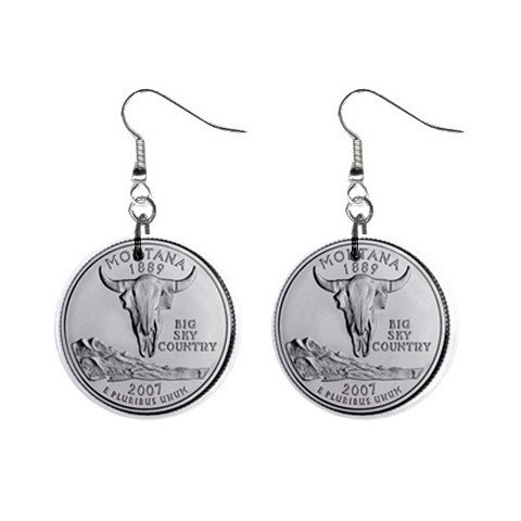 Montana State Quarter Dangle Earrings Jewelry 1 inch Buttons 12302531