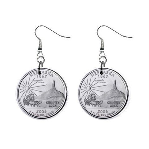 Nebraska State Quarter Dangle Earrings Jewelry 1 inch Buttons 2302530