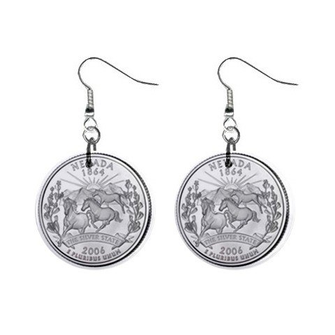 Nevada State Quarter Dangle Earrings Jewelry 1 inch Buttons 12302529