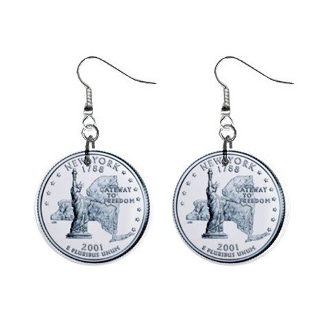 New York State Quarter Dangle Earrings Jewelry 1 inch Buttons 12302526
