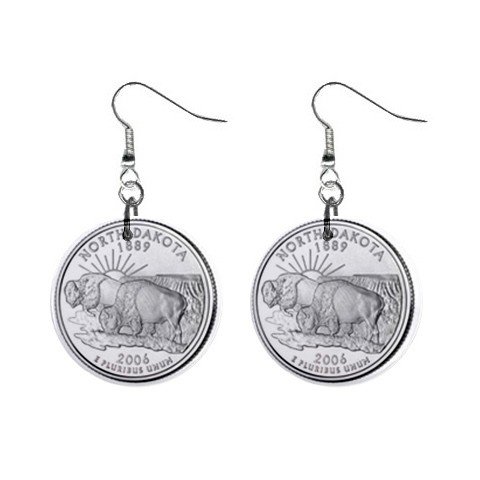 North Dakota State Quarter Dangle Earrings Jewelry 1 inch Buttons 12302523