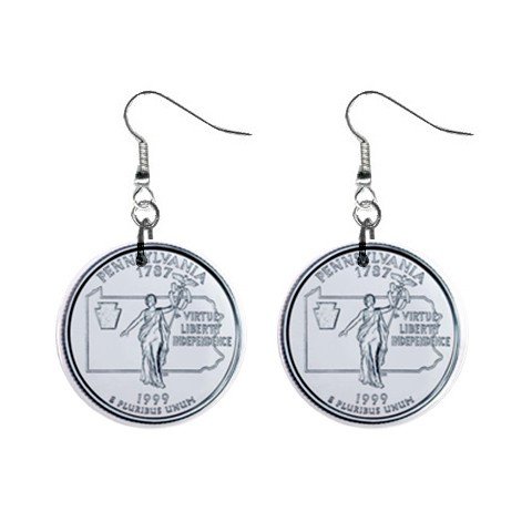 Pennsylvania State Quarter Dangle Earrings Jewelry 1 inch Buttons 12302519