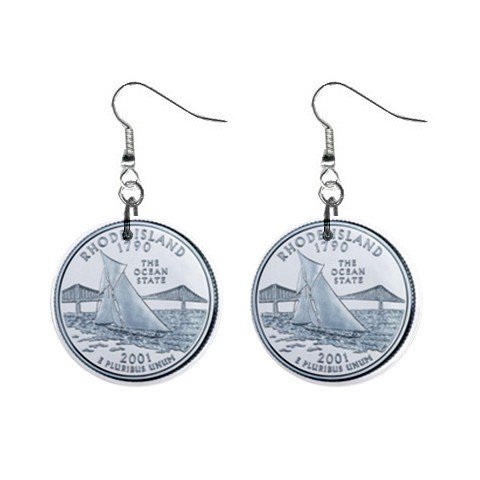Rhode Island State Quarter Dangle Earrings Jewelry 1 inch Buttons 12302516