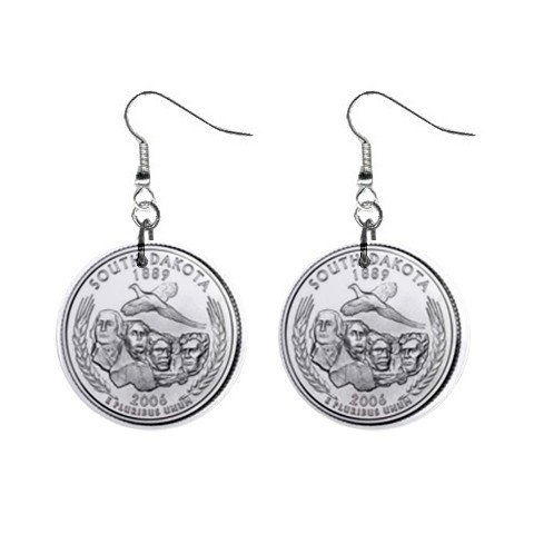 South Dakota State Quarter Dangle Earrings Jewelry 1 inch Buttons 12302514