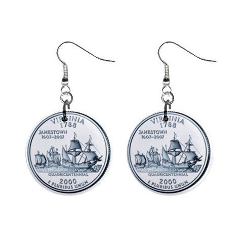 Virginia State Quarter Dangle Earrings Jewelry 1 inch Buttons 12302510