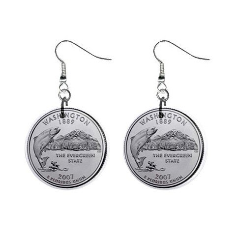 Washington State Quarter Dangle Earrings Jewelry 1 inch Buttons 12302509