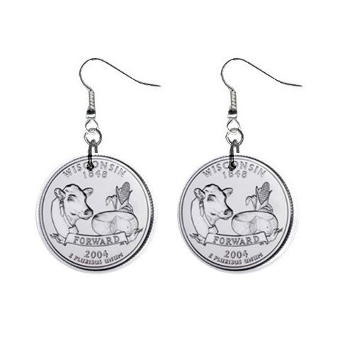 Wisconsin State Quarter Dangle Earrings Jewelry 1 inch Buttons 12302507