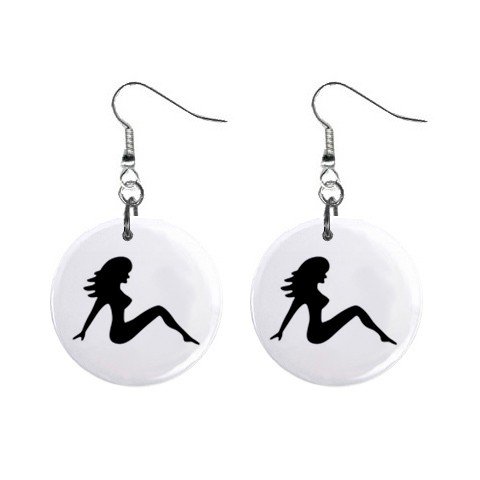 Mud Flap Girl Dangle Earrings Jewelry 1 inch Buttons 12305997
