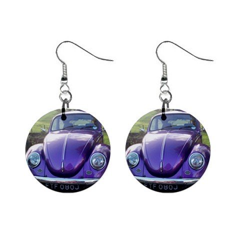 Volkswagon Beetle Bug Purple Dangle Earrings Jewelry 1 inch Buttons 12306008