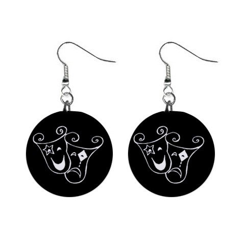 Theatrical Mask Sad and Happy Mask Dangle Earrings Jewelry 1 inch Buttons 12320056