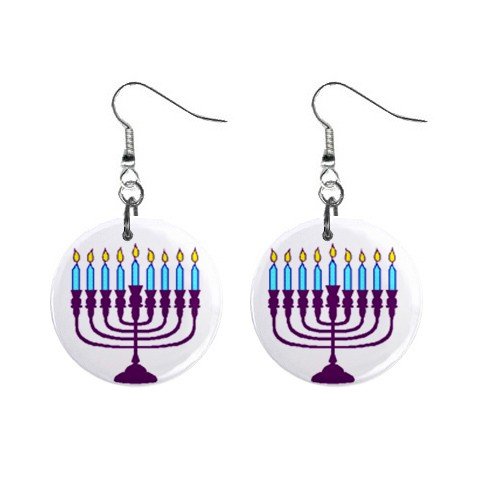 Menorah Jewish Dangle Earrings Jewelry 1 inch Buttons 12320057