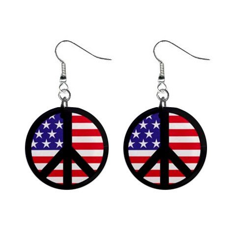 American Flag Peace Sign Dangle Earrings Jewelry 1 inch Buttons 12320058