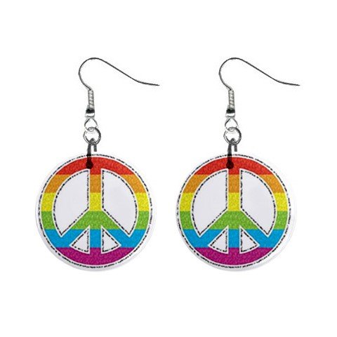 Tye Dye Peace Sign Dangle Earrings Jewelry 1 inch Buttons 12320059