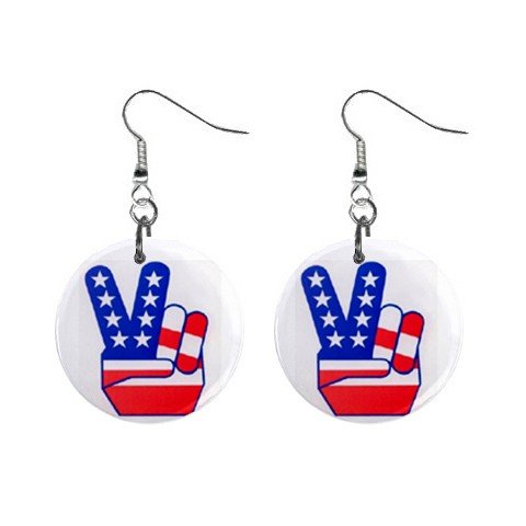 American Flag Peace Sign Fingers Dangle Earrings Jewelry 1 inch Buttons 12320061