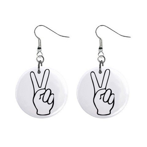 Peace Sign Fingers Dangle Earrings Jewelry 1 inch Buttons 12320062