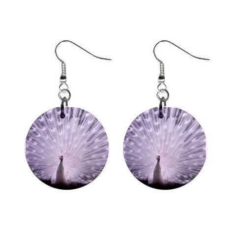 White Peacock Dangle Earrings Jewelry 1 inch Buttons 12320076