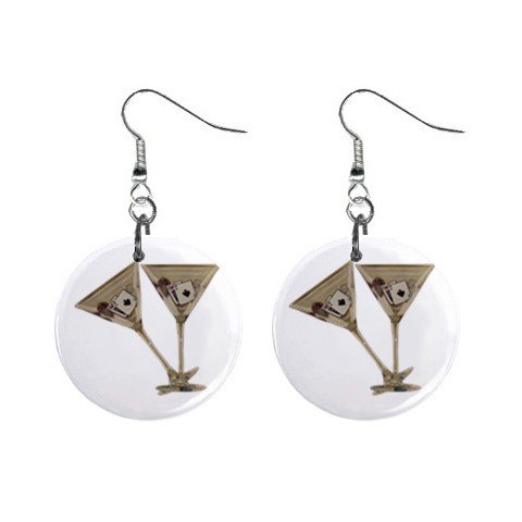 Gambling Martini Glasses Dangle Earrings Jewelry 1 inch Buttons 12116674