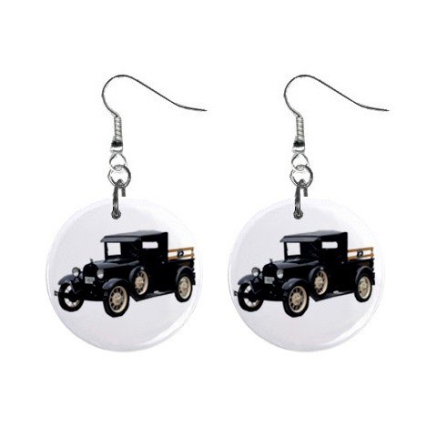 Olde Time Black Truck Dangle Earrings Jewelry 1 inch Buttons 12286532