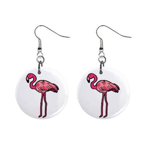 Pink Flamingo #3 Dangle Earrings Jewelry 1 inch Buttons 12450075
