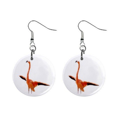 Pink Flamingo with Wings Spread #7 Dangle Earrings Jewelry 1 inch Buttons 12450083