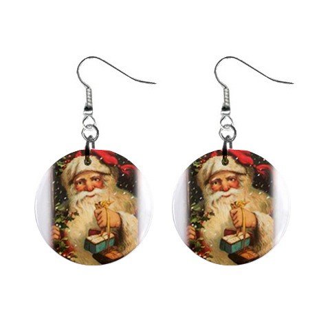 Christmas Vintage Santa 1 Dangle Earrings Jewelry 1 inch Buttons 12456945