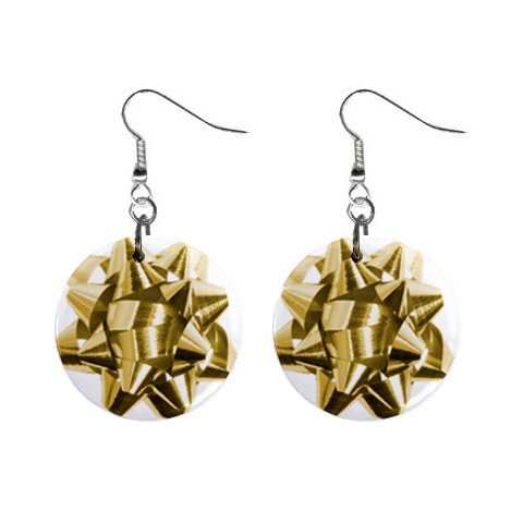 Christmas Bow Gold Dangle Earrings Jewelry 1 inch Buttons 12456987