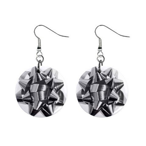 Christmas Silver Bow Dangle Earrings Jewelry 1 inch Buttons 12456985