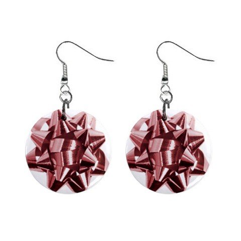 Christmas Red Bow Dangle Earrings Jewelry 1 inch Buttons 12456983