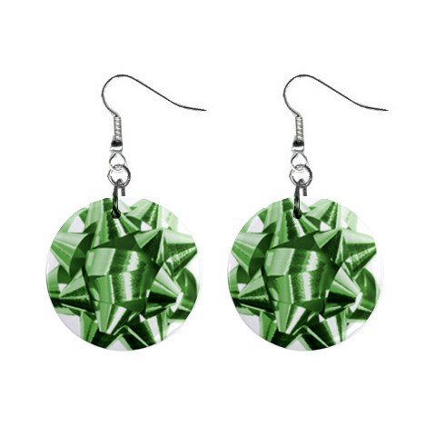 Christmas Green Bow Dangle Earrings Jewelry 1 inch Buttons 12456982