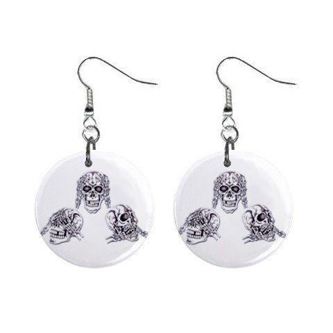 No Evil Skulls Dangle Earrings Jewelry 1 inch Buttons 12479609