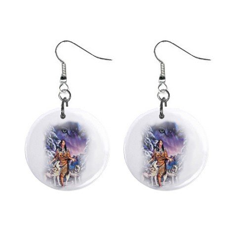 Wolf Native American Dangle Earrings Jewelry 1 inch Buttons12479612