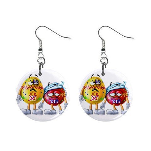 Beat Up M&Ms Cartoon Dangle Earrings Jewelry 1 inch Buttons