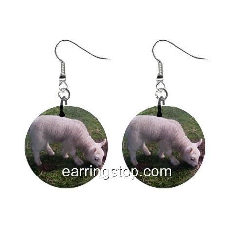 Lamb Sheep Dangle Earrings Jewelry 1 inch Buttons 12345387