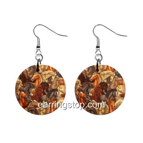 Horse Horses Dangle Earrings Jewelry 1 inch Buttons 12345306