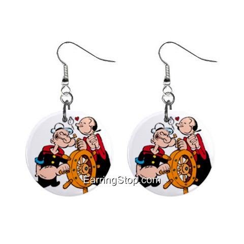 Popeye and Oliveoil Dangle Earrings Jewelry 1 inch Buttons 12418568