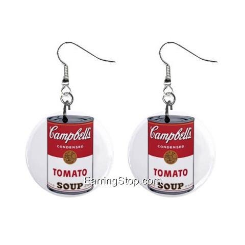Campbell Tomatoe Soup Pop Art Dangle Earrings Jewelry 1 inch Buttons 12409461