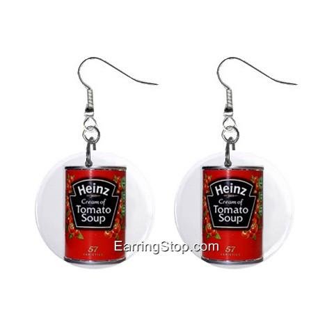 Heintz Tomato Soup Pop Art Dangle Earrings Jewelry 1 inch Buttons 12409503