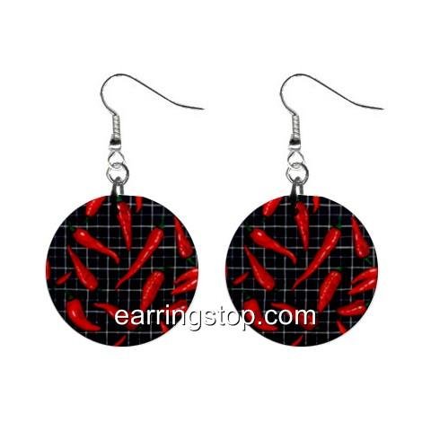 Hot Peppers Dangle Earrings Jewelry 1 inch Buttons 12398804