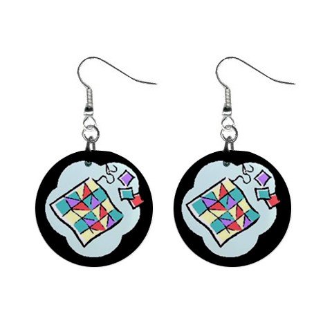 Quilt Quilting Quilter #2 Dangle Earrings Jewelry 1 inch Buttons 12619831