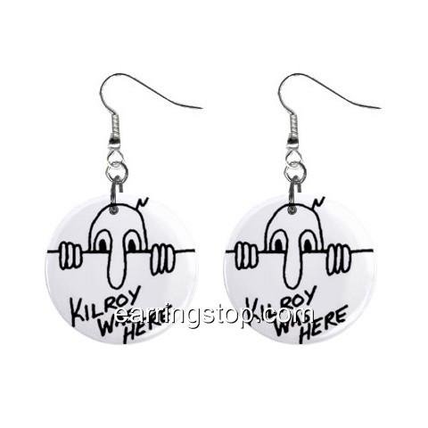 Kilroy Was Here Dangle Earrings Jewelry 1 inch Buttons 12329460
