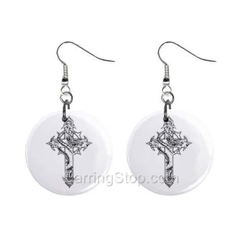 Goth Cross Dangle Earrings Jewelry 1 inch Buttons 12479617