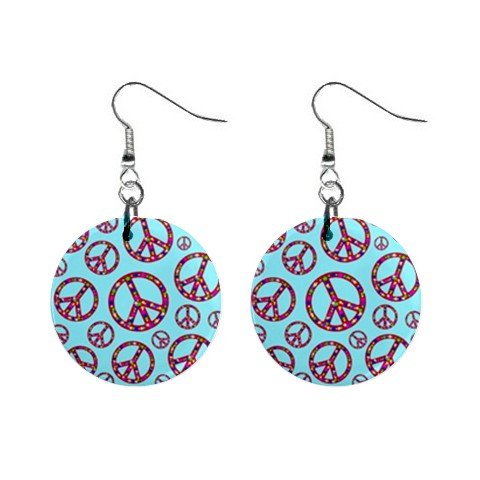 Peace Signs Hippie 70's Dangle Earrings Jewelry 1 inch Buttons 12628399